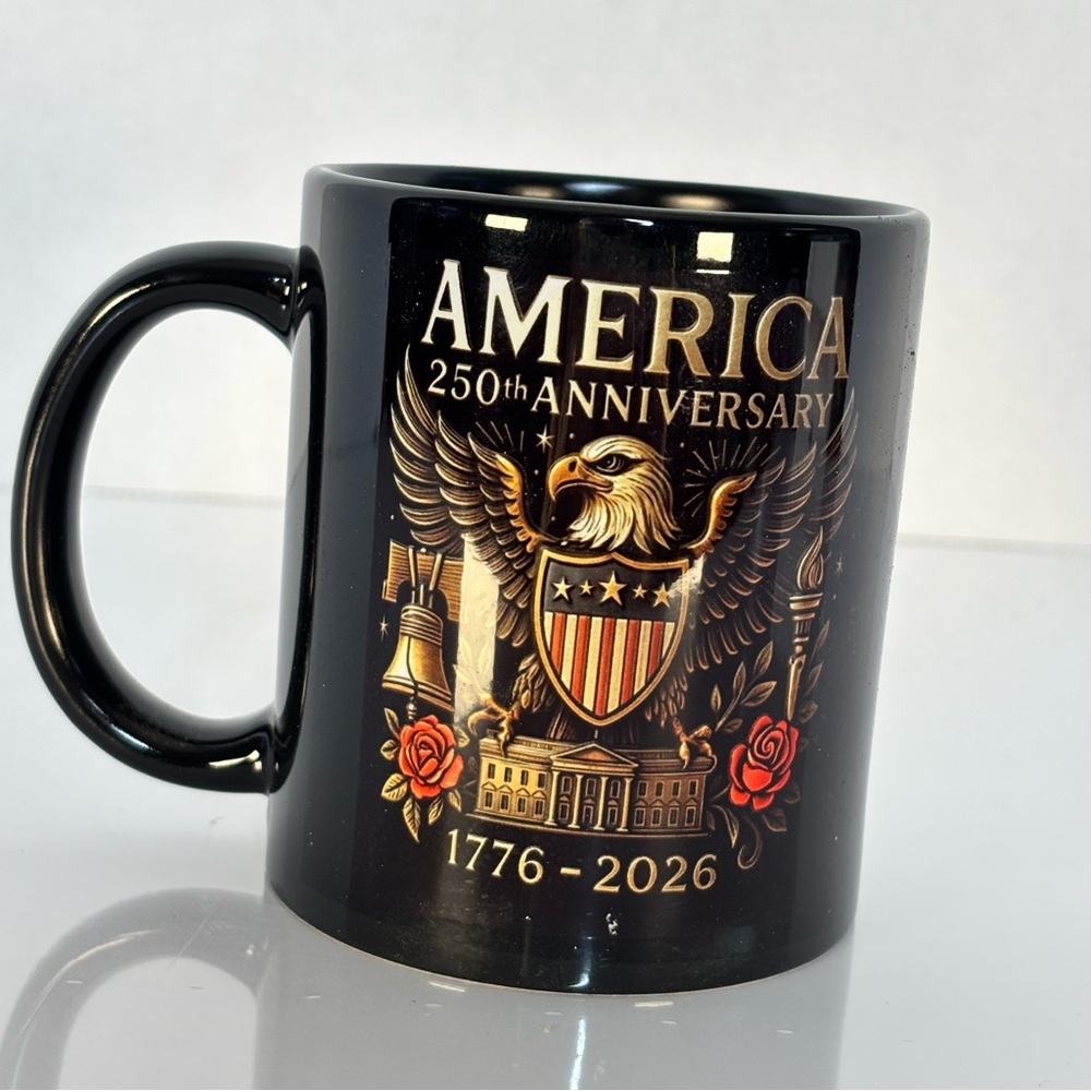 America 250th Anniversary Black Ceramic Coffee Mug - Commemorative 1776-2026